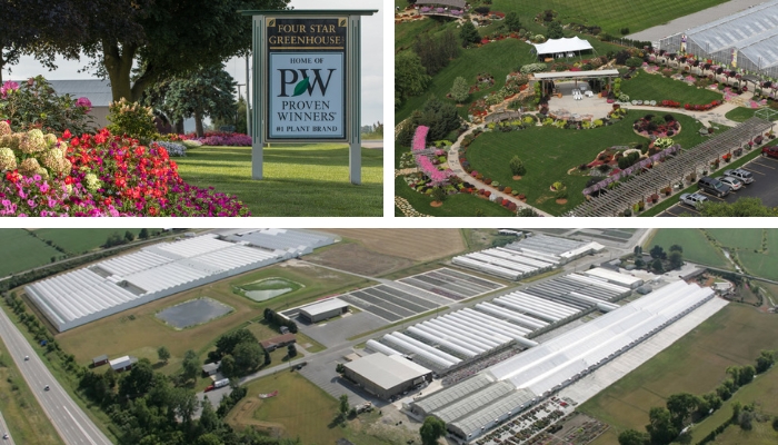 Photo collage of Aerial images of the Four Star Greenhouse in Carleton, Michigan