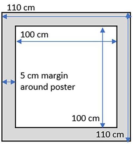 image size for event presentation posters: 110cm total width and height, 5cm margin around poster, 100 cm width and height of poster