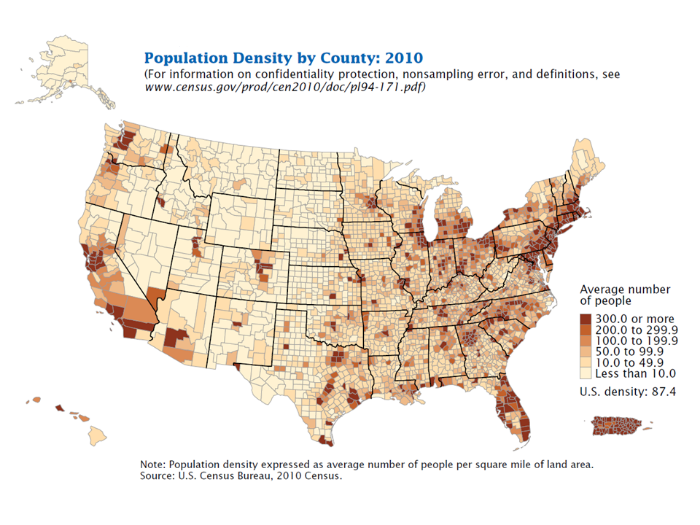 Population Density by County 2010