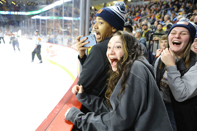 students at hockey game