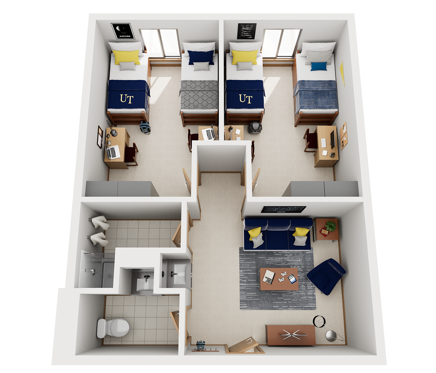 3d rendered image of Ottawa House double room layout