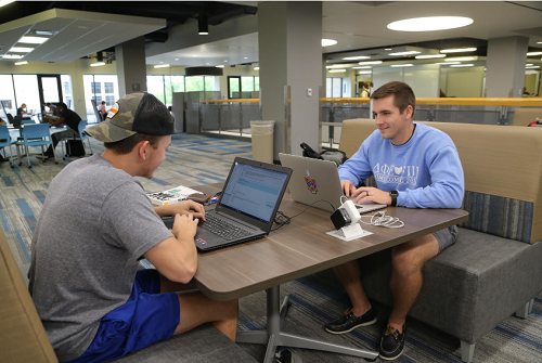 students in library